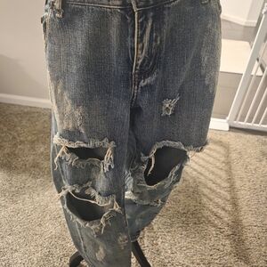 One Teaspoon Women's Distressed Blue Boyfriend Jeans